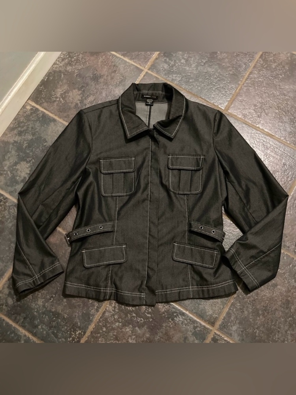 Robert Louis Black Women's Utility Jacket with Contrast Stitching Size XL